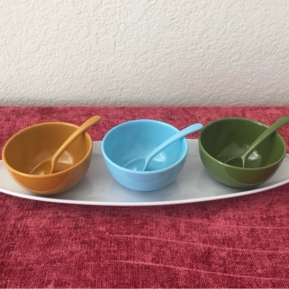 NWT New 7 Piece Melamine Multi Color Condiment Mix Party Set Retro Maximalist